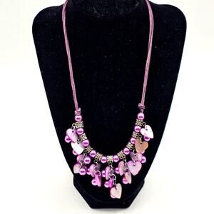 Purple Beaded Heart Charm Necklace Adjustable Lobster Clasp Cute Y2K Jewelry